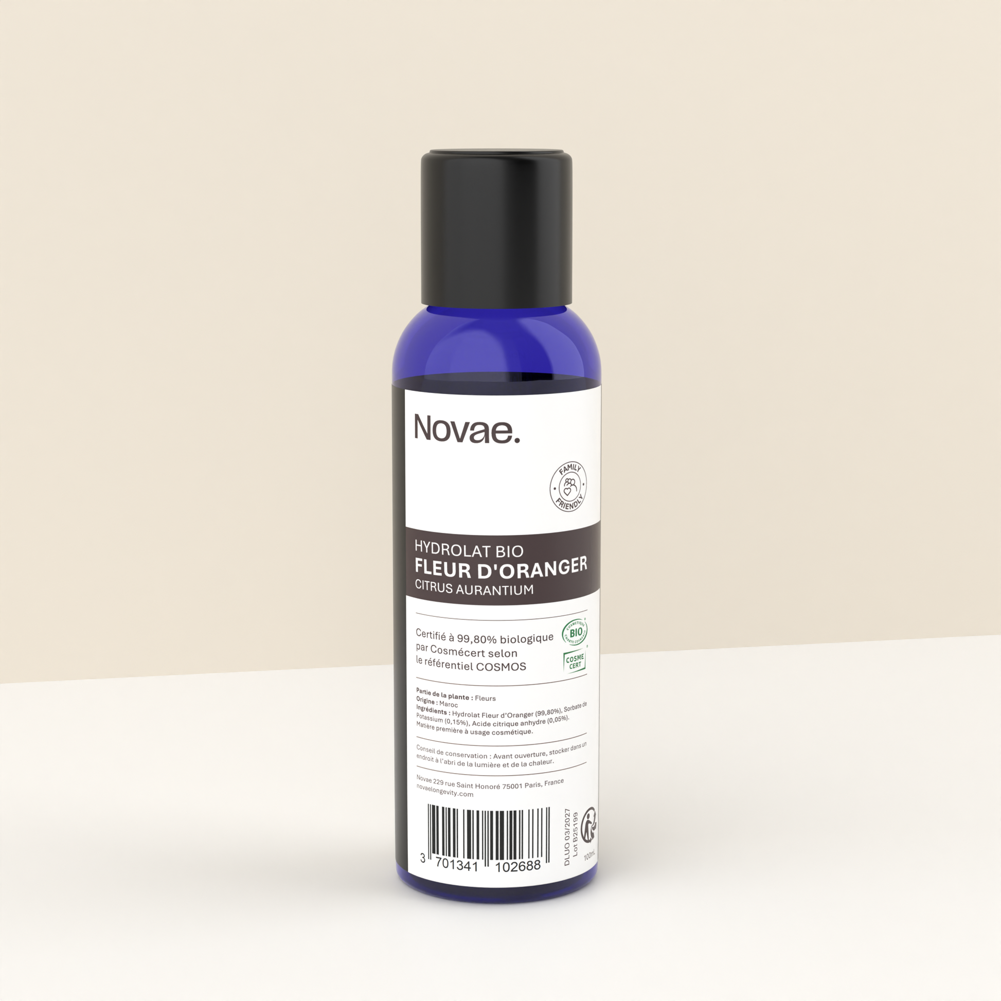 Eau florale douce de fleur d’oranger pour bébé et toute la famille Novae.