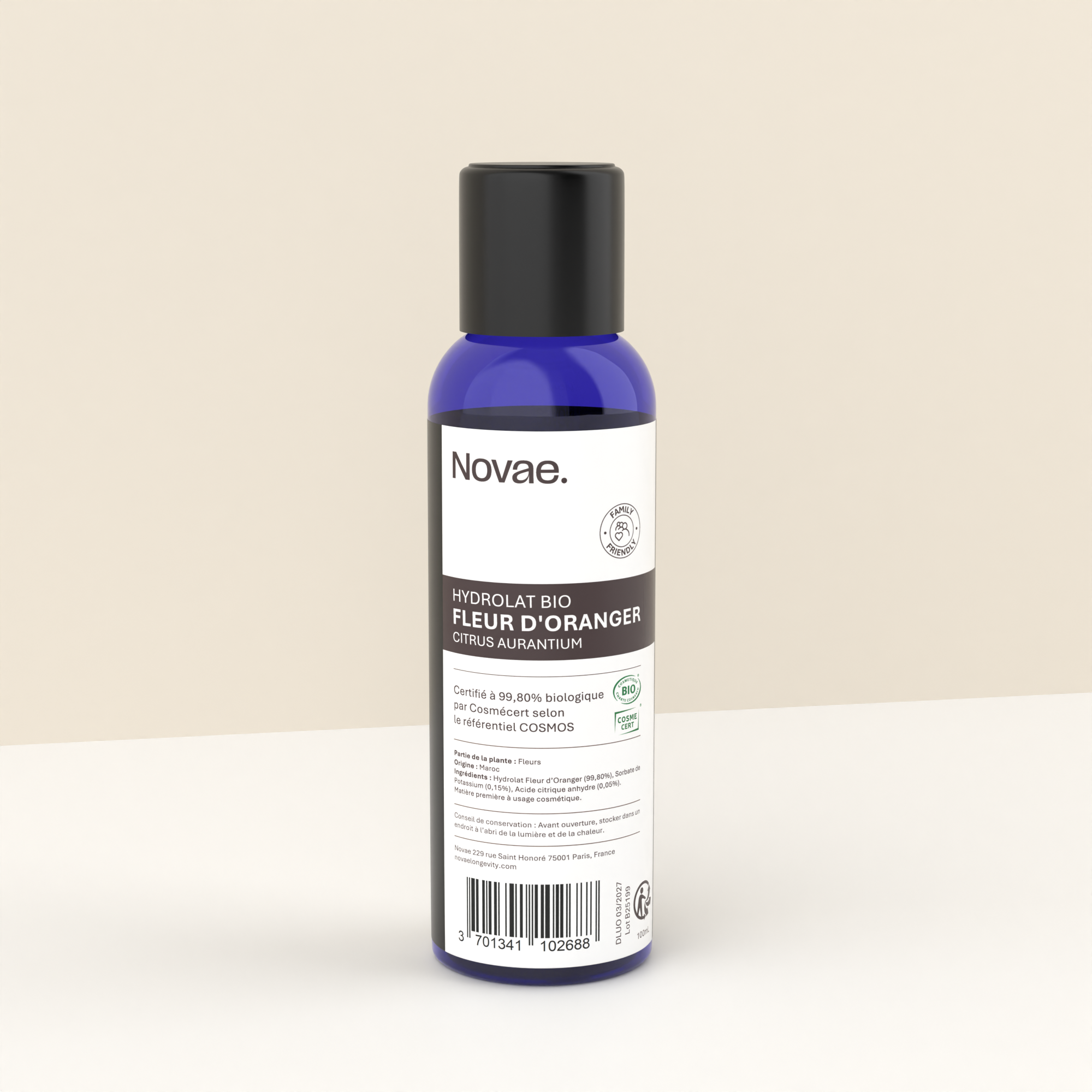 Eau florale douce de fleur d’oranger pour bébé et toute la famille Novae.